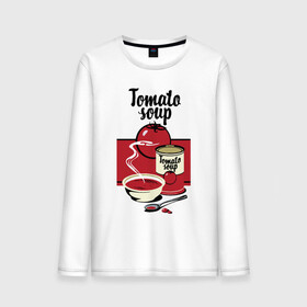 Мужской лонгслив хлопок с принтом Томатный суп в Петрозаводске, 100% хлопок |  | flat | food | poster | retro | soup | spoon | steam | tomato | еда | ложка | пар | плакат | помидор | ретро | суп | тарелка