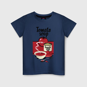 Детская футболка хлопок с принтом Томатный суп в Петрозаводске, 100% хлопок | круглый вырез горловины, полуприлегающий силуэт, длина до линии бедер | flat | food | poster | retro | soup | spoon | steam | tomato | еда | ложка | пар | плакат | помидор | ретро | суп | тарелка