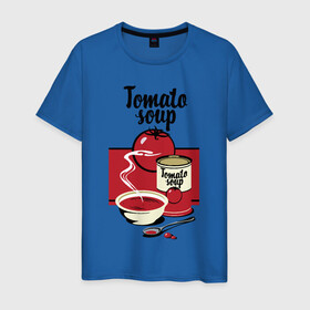 Мужская футболка хлопок с принтом Томатный суп в Петрозаводске, 100% хлопок | прямой крой, круглый вырез горловины, длина до линии бедер, слегка спущенное плечо. | flat | food | poster | retro | soup | spoon | steam | tomato | еда | ложка | пар | плакат | помидор | ретро | суп | тарелка
