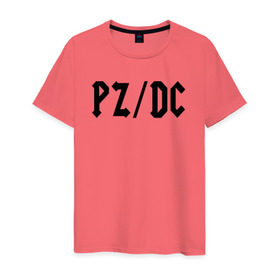 Мужская футболка хлопок с принтом pz/dc в Петрозаводске, 100% хлопок | прямой крой, круглый вырез горловины, длина до линии бедер, слегка спущенное плечо. | Тематика изображения на принте: ac dc | pz dc | pzdc