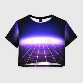 Женская футболка Crop-top 3D с принтом 80s RETROWAVE в Петрозаводске, 100% полиэстер | круглая горловина, длина футболки до линии талии, рукава с отворотами | bright | colorful | cool | disco | music | music lover | retro | speaker | tape recorder | technique | vintage | винтаж | динамик | диско | магнитофон | меломан | музыка | неон | разноцветный | ретро | техника