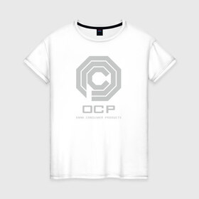Женская футболка хлопок с принтом OCP в Петрозаводске, 100% хлопок | прямой крой, круглый вырез горловины, длина до линии бедер, слегка спущенное плечо | omni consumer products | алекс мёрфи | робокоп. детройт