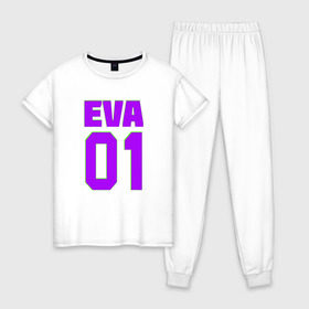 Женская пижама хлопок с принтом EVANGELION (EVA 01) в Петрозаводске, 100% хлопок | брюки и футболка прямого кроя, без карманов, на брюках мягкая резинка на поясе и по низу штанин | angel | eva | evangelion | neon genesis evangelion | nerv | аска лэнгли сорью | ева | евангелион | мисато кацураги | рей аянами | синдзи