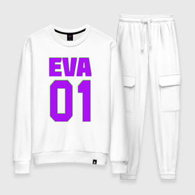 Женский костюм хлопок с принтом EVANGELION (EVA 01) в Петрозаводске, 100% хлопок | на свитшоте круглая горловина, мягкая резинка по низу. Брюки заужены к низу, на них два вида карманов: два 