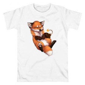 Мужская футболка хлопок с принтом Хитрый лис в Петрозаводске, 100% хлопок | прямой крой, круглый вырез горловины, длина до линии бедер, слегка спущенное плечо. | лис | лиса | лисенок | песец | рыжая лисица | рыжий лис