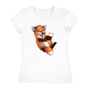 Женская футболка хлопок с принтом Хитрый лис в Петрозаводске, 100% хлопок | прямой крой, круглый вырез горловины, длина до линии бедер, слегка спущенное плечо | лис | лиса | лисенок | песец | рыжая лисица | рыжий лис
