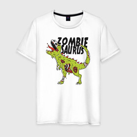 Мужская футболка хлопок с принтом Динозавр Зомби в Петрозаводске, 100% хлопок | прямой крой, круглый вырез горловины, длина до линии бедер, слегка спущенное плечо. | 