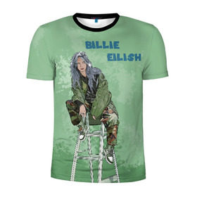 Мужская футболка 3D спортивная с принтом Billie Eilish в Петрозаводске, 100% полиэстер с улучшенными характеристиками | приталенный силуэт, круглая горловина, широкие плечи, сужается к линии бедра | bad guy | billie eilish | билли айлиш | эйлиш