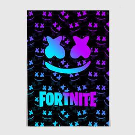 Постер с принтом FORTNITE x MARSHMELLO NEON  в Петрозаводске, 100% бумага
 | бумага, плотность 150 мг. Матовая, но за счет высокого коэффициента гладкости имеет небольшой блеск и дает на свету блики, но в отличии от глянцевой бумаги не покрыта лаком | 2019 | armor | armour | cybersport | esport | fortnite | game | llama | logo | броня | игра | киберспорт | лама | фиолетовый | фирменные цвета | фортнайт