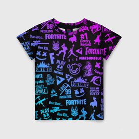 Детская футболка 3D с принтом FORTNITE ПАТТЕРН в Петрозаводске, 100% гипоаллергенный полиэфир | прямой крой, круглый вырез горловины, длина до линии бедер, чуть спущенное плечо, ткань немного тянется | fortnite | fortnite 2 | fortnite x маршмелло | ikonik | marshmello | ninja | ninja streamer | иконик | ниндзя | фортнайт | фортнайт 2 | фортнайт глава 2