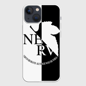 Чехол для iPhone 13 mini с принтом Nerv black and white в Петрозаводске,  |  | Тематика изображения на принте: angel | eva | evangelion | neon genesis evangelion | nerv | аска лэнгли сорью | ева | евангелион | мисато кацураги | рей аянами | синдзи