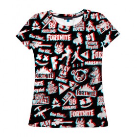 Женская футболка 3D с принтом FORTNITE ПАТТЕРН в Петрозаводске, 100% полиэфир ( синтетическое хлопкоподобное полотно) | прямой крой, круглый вырез горловины, длина до линии бедер | fortnite | glitch | marshmello | глитч | маршмелло | фортнайт