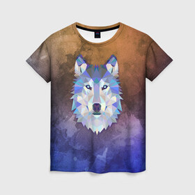 Женская футболка 3D с принтом Волк в Петрозаводске, 100% полиэфир ( синтетическое хлопкоподобное полотно) | прямой крой, круглый вырез горловины, длина до линии бедер | волк | геометрия | градиент | дикое животное | животное | текстура