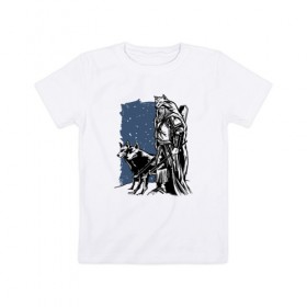 Детская футболка хлопок с принтом Викинг и Волки в Петрозаводске, 100% хлопок | круглый вырез горловины, полуприлегающий силуэт, длина до линии бедер | viking | wolf | wolves | викинг | волк