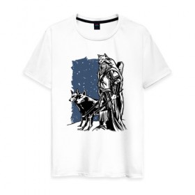 Мужская футболка хлопок с принтом Викинг и Волки в Петрозаводске, 100% хлопок | прямой крой, круглый вырез горловины, длина до линии бедер, слегка спущенное плечо. | viking | wolf | wolves | викинг | волк