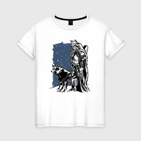 Женская футболка хлопок с принтом Викинг и Волки в Петрозаводске, 100% хлопок | прямой крой, круглый вырез горловины, длина до линии бедер, слегка спущенное плечо | viking | wolf | wolves | викинг | волк