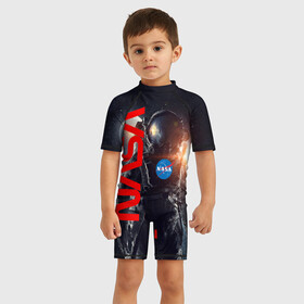 Детский купальный костюм 3D с принтом Nasa Apollo 16 в Петрозаводске, Полиэстер 85%, Спандекс 15% | застежка на молнии на спине | apollo 16 | apolo 16 | nasa | аполон 16 | наса | насса