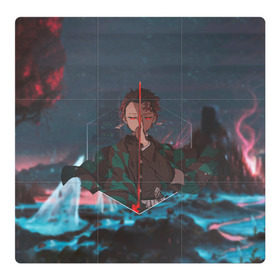 Магнитный плакат 3Х3 с принтом Танджиро Камадо в Петрозаводске, Полимерный материал с магнитным слоем | 9 деталей размером 9*9 см | аниме | клинок рассекающий демонов | танджиро камадо