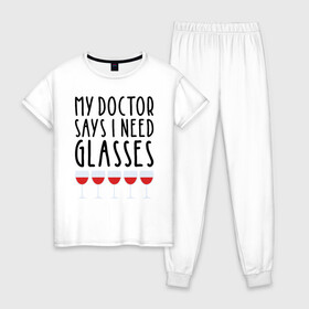 Женская пижама хлопок с принтом Доктор говорит ) в Петрозаводске, 100% хлопок | брюки и футболка прямого кроя, без карманов, на брюках мягкая резинка на поясе и по низу штанин | бокал | вино | доктор