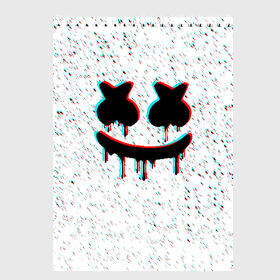 Скетчбук с принтом MARSHMELLO GLITCH в Петрозаводске, 100% бумага
 | 48 листов, плотность листов — 100 г/м2, плотность картонной обложки — 250 г/м2. Листы скреплены сверху удобной пружинной спиралью | america | dj | marshmello | usa | америка | маршмелло