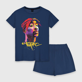 Женская пижама с шортиками хлопок с принтом 2PAC в Петрозаводске, 100% хлопок | футболка прямого кроя, шорты свободные с широкой мягкой резинкой | old school | tupac | легенда | музыка | олдскул | реп | рэп | рэпер | тупак | хип хоп | шакур