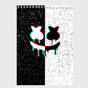 Скетчбук с принтом MARSHMELLO GLITCH в Петрозаводске, 100% бумага
 | 48 листов, плотность листов — 100 г/м2, плотность картонной обложки — 250 г/м2. Листы скреплены сверху удобной пружинной спиралью | america | dj | marshmello | usa | америка | маршмелло