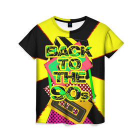 Женская футболка 3D с принтом Back to the 90 в Петрозаводске, 100% полиэфир ( синтетическое хлопкоподобное полотно) | прямой крой, круглый вырез горловины, длина до линии бедер | Тематика изображения на принте: 90е | back | back to the 90 | retro | ретро