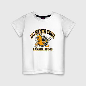 Детская футболка хлопок с принтом uc santa cruz в Петрозаводске, 100% хлопок | круглый вырез горловины, полуприлегающий силуэт, длина до линии бедер | banana slugs | fiction | pulp | quentin | tarantino | travolta | uc santa cruz | джон | квентин | криминально | тарантино | чтиво