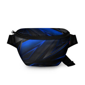 Поясная сумка 3D с принтом Blue and Black в Петрозаводске, 100% полиэстер | плотная ткань, ремень с регулируемой длиной, внутри несколько карманов для мелочей, основное отделение и карман с обратной стороны сумки застегиваются на молнию | 3d | 3д | black | blue | texture | геометрия | красно синее | синий | текстуры | фигуры | черный