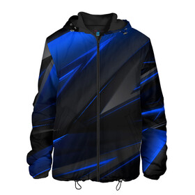 Мужская куртка 3D с принтом Blue and Black в Петрозаводске, ткань верха — 100% полиэстер, подклад — флис | прямой крой, подол и капюшон оформлены резинкой с фиксаторами, два кармана без застежек по бокам, один большой потайной карман на груди. Карман на груди застегивается на липучку | 3d | 3д | black | blue | texture | геометрия | красно синее | синий | текстуры | фигуры | черный