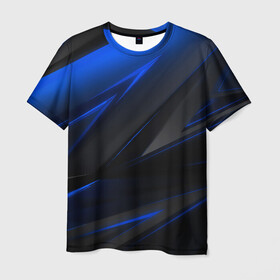 Мужская футболка 3D с принтом Blue and Black в Петрозаводске, 100% полиэфир | прямой крой, круглый вырез горловины, длина до линии бедер | 3d | 3д | black | blue | texture | геометрия | красно синее | синий | текстуры | фигуры | черный