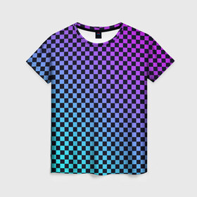 Женская футболка 3D с принтом Checkerboard gradient в Петрозаводске, 100% полиэфир ( синтетическое хлопкоподобное полотно) | прямой крой, круглый вырез горловины, длина до линии бедер | checkerboard | gradient | бойчик | градиент | клетка. ячейка | орнамент | френдзона | шахматная. доска | шашечки