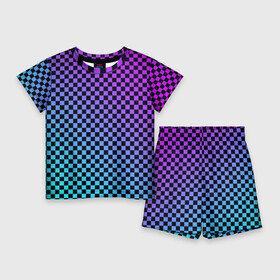 Детский костюм с шортами 3D с принтом Checkerboard gradient в Петрозаводске,  |  | checkerboard | gradient | бойчик | градиент | клетка. ячейка | орнамент | френдзона | шахматная. доска | шашечки