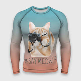 Мужской рашгард 3D с принтом Say Meow в Петрозаводске,  |  | meow | кот | котенок | котик | котики | котятка | кошка | мяу | скажи мяу | фотоаппарат | фотограф