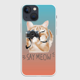 Чехол для iPhone 13 mini с принтом Say Meow в Петрозаводске,  |  | Тематика изображения на принте: meow | кот | котенок | котик | котики | котятка | кошка | мяу | скажи мяу | фотоаппарат | фотограф