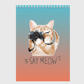 Скетчбук с принтом Say Meow в Петрозаводске, 100% бумага
 | 48 листов, плотность листов — 100 г/м2, плотность картонной обложки — 250 г/м2. Листы скреплены сверху удобной пружинной спиралью | meow | кот | котенок | котик | котики | котятка | кошка | мяу | скажи мяу | фотоаппарат | фотограф