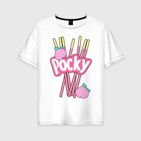 Женская футболка хлопок Oversize с принтом KAWAII POCKY в Петрозаводске, 100% хлопок | свободный крой, круглый ворот, спущенный рукав, длина до линии бедер
 | kawaii | kawaii pocky | pocky | pocky купить | pocky палочки | кавай | японские pocky