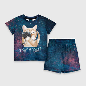 Детский костюм с шортами 3D с принтом Say Meow в Петрозаводске,  |  | meow | кот | котенок | котик | котики | котятка | кошка | мяу | скажи мяу | фотоаппарат | фотограф