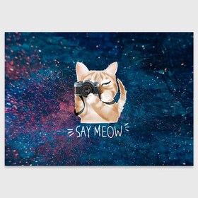 Поздравительная открытка с принтом Say Meow в Петрозаводске, 100% бумага | плотность бумаги 280 г/м2, матовая, на обратной стороне линовка и место для марки
 | meow | кот | котенок | котик | котики | котятка | кошка | мяу | скажи мяу | фотоаппарат | фотограф
