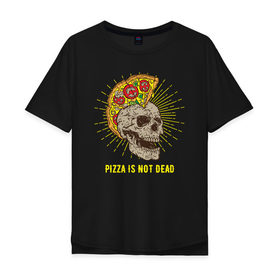 Мужская футболка хлопок Oversize с принтом Пицца Череп в Петрозаводске, 100% хлопок | свободный крой, круглый ворот, “спинка” длиннее передней части | pizza | skull | ирокез | металл | надписи | надпись | пицца | рок | с пиццей | с черепом | череп | черепа