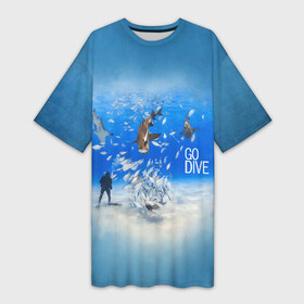 Платье-футболка 3D с принтом Go Dive в Петрозаводске,  |  | dive | diving | swim | swimming | synchronized swimming | водный спорт | дайвинг | плавание | пловец | синхронное плавание | спорт