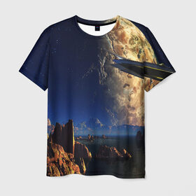 Мужская футболка 3D с принтом UFO в Петрозаводске, 100% полиэфир | прямой крой, круглый вырез горловины, длина до линии бедер | ufo | диск | звездное небо | звезды | инопланетный | корабль | космический | космолет | космос | летающая тарелка | нло | пришельцы | футуризм | футуристика