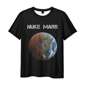Мужская футболка 3D с принтом NUKE MARS в Петрозаводске, 100% полиэфир | прямой крой, круглый вырез горловины, длина до линии бедер | elon | mars | musk | nuke | земля | илон | марс | маск | планета | терраформирование | ядерный