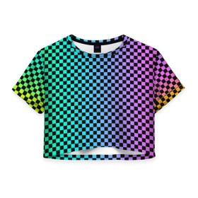 Женская футболка Cropp-top с принтом Checkerboard Color в Петрозаводске, 100% полиэстер | круглая горловина, длина футболки до линии талии, рукава с отворотами | checkerboard | gradient | бойчик | в клетку | в клеточку | градиент | клетка | музыка | орнамент | френдзона | шахматная доска | шашки