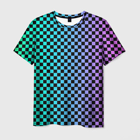Мужская футболка 3D с принтом Checkerboard Color  в Петрозаводске, 100% полиэфир | прямой крой, круглый вырез горловины, длина до линии бедер | checkerboard | gradient | бойчик | в клетку | в клеточку | градиент | клетка | музыка | орнамент | френдзона | шахматная доска | шашки