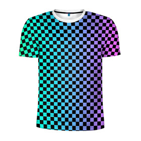Мужская футболка 3D спортивная с принтом Checkerboard Color  в Петрозаводске, 100% полиэстер с улучшенными характеристиками | приталенный силуэт, круглая горловина, широкие плечи, сужается к линии бедра | Тематика изображения на принте: checkerboard | gradient | бойчик | в клетку | в клеточку | градиент | клетка | музыка | орнамент | френдзона | шахматная доска | шашки