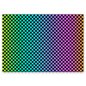 Поздравительная открытка с принтом Checkerboard Color  в Петрозаводске, 100% бумага | плотность бумаги 280 г/м2, матовая, на обратной стороне линовка и место для марки
 | checkerboard | gradient | бойчик | в клетку | в клеточку | градиент | клетка | музыка | орнамент | френдзона | шахматная доска | шашки
