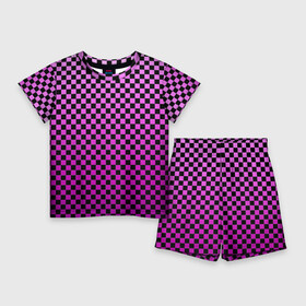 Детский костюм с шортами 3D с принтом Checkerboard Color в Петрозаводске,  |  | Тематика изображения на принте: checkerboard | gradient | бойчик | в клетку | в клеточку | градиент | клетка | музыка | орнамент | френдзона | шахматная доска | шашки