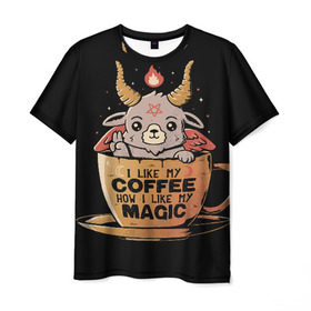 Мужская футболка 3D с принтом How I Like My Coffee в Петрозаводске, 100% полиэфир | прямой крой, круглый вырез горловины, длина до линии бедер | coffee | diy | espresso | how | like | lol | my | как | кофе | лол | мой | монстрик | рога | сделай сам | сказка | эспрессо