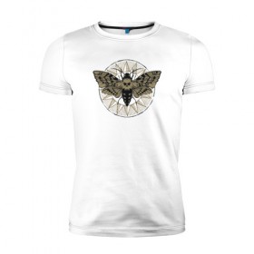 Мужская футболка премиум с принтом Бабочка в Петрозаводске, 92% хлопок, 8% лайкра | приталенный силуэт, круглый вырез ворота, длина до линии бедра, короткий рукав | бабочка | бражник | череп